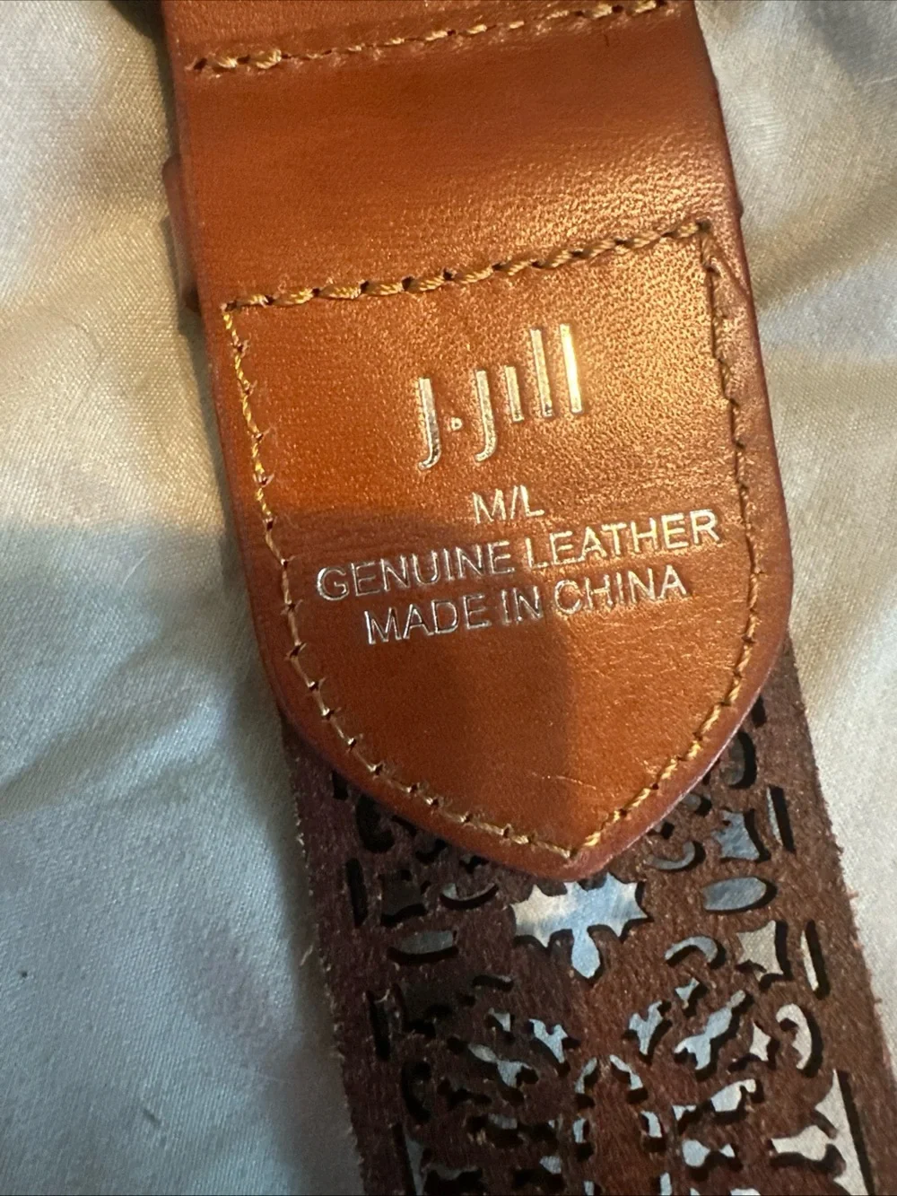 J.Jill brown leather  laser-cut floral belt Size M/L